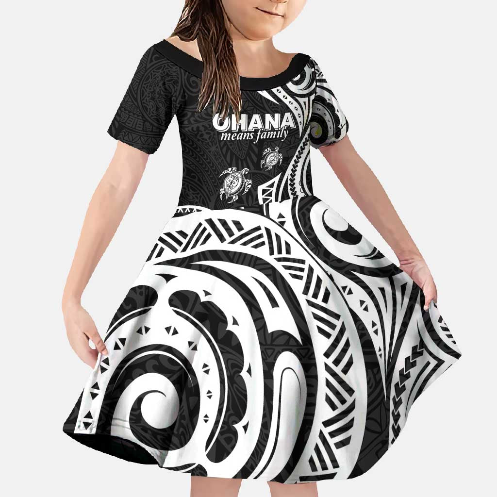 Hawaii Ohana Means Family Family Matching Mermaid Dress and Hawaiian Shirt Sea Turtle Polynesian Style LT05 Daughter's Dress Black - Polynesian Pride