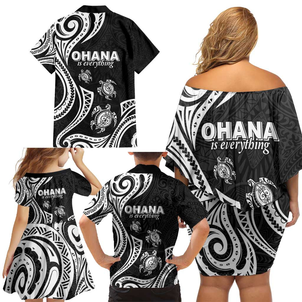 Hawaii Ohana Means Family Family Matching Off Shoulder Short Dress and Hawaiian Shirt Sea Turtle Polynesian Style LT05 - Polynesian Pride
