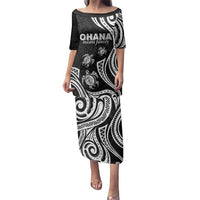 Hawaii Ohana Means Family Family Matching Puletasi and Hawaiian Shirt Sea Turtle Polynesian Style LT05 Mom's Dress Black - Polynesian Pride
