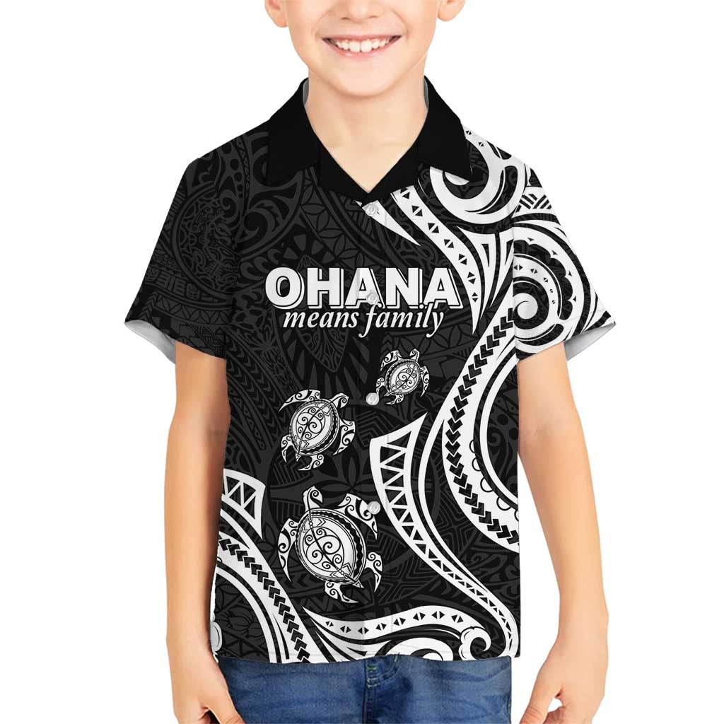 Hawaii Ohana Means Family Family Matching Puletasi and Hawaiian Shirt Sea Turtle Polynesian Style LT05 Son's Shirt Black - Polynesian Pride