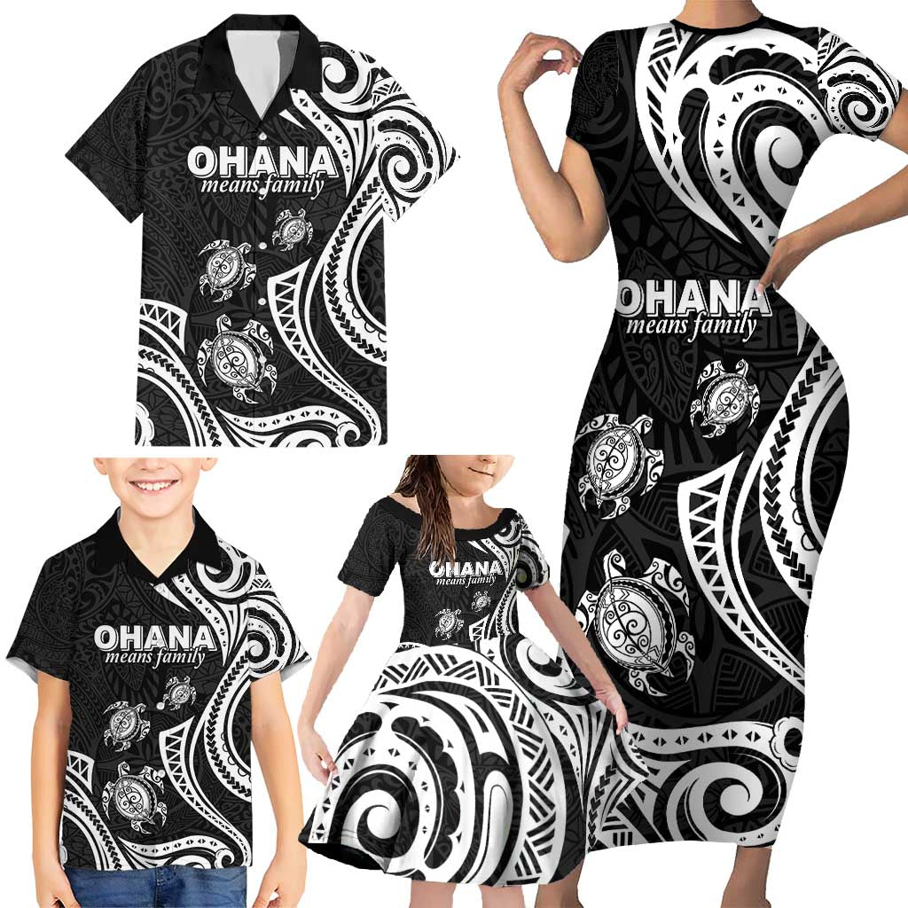 Hawaii Ohana Means Family Family Matching Short Sleeve Bodycon Dress and Hawaiian Shirt Sea Turtle Polynesian Style LT05 - Polynesian Pride