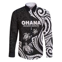 Hawaii Ohana Means Family Family Matching Short Sleeve Bodycon Dress and Hawaiian Shirt Sea Turtle Polynesian Style LT05 Dad's Shirt - Long Sleeve Black - Polynesian Pride