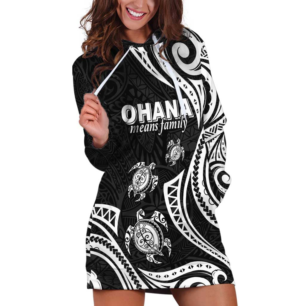 Hawaii Ohana Means Family Hoodie Dress Sea Turtle Polynesian Style LT05 Black - Polynesian Pride