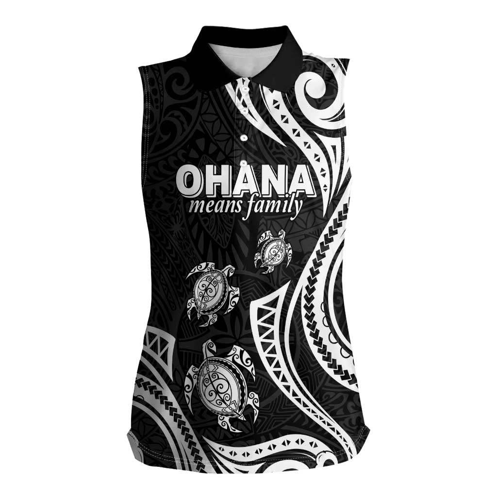 Hawaii Ohana Means Family Women Sleeveless Polo Shirt Sea Turtle Polynesian Style LT05 Female Black - Polynesian Pride
