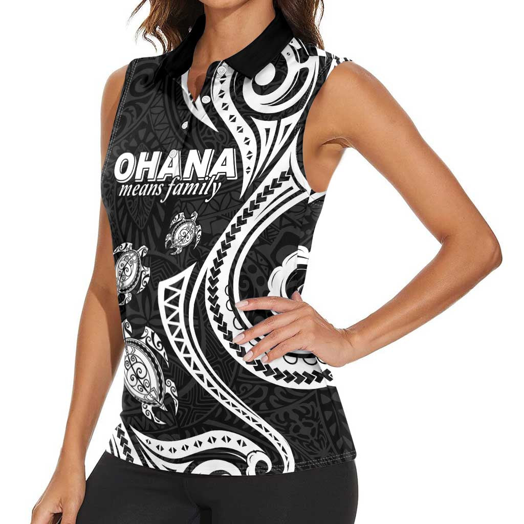 Hawaii Ohana Means Family Women Sleeveless Polo Shirt Sea Turtle Polynesian Style LT05 - Polynesian Pride