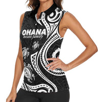 Hawaii Ohana Means Family Women Sleeveless Polo Shirt Sea Turtle Polynesian Style LT05 - Polynesian Pride