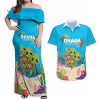 Ohana Hawaii Couples Matching Off Shoulder Maxi Dress and Hawaiian Shirt Kawaii Family Turtle LT05 Blue - Polynesian Pride