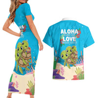 Ohana Hawaii Couples Matching Short Sleeve Bodycon Dress and Hawaiian Shirt Kawaii Family Turtle LT05 - Polynesian Pride