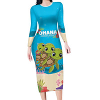 Ohana Hawaii Family Matching Long Sleeve Bodycon Dress and Hawaiian Shirt Kawaii Family Turtle