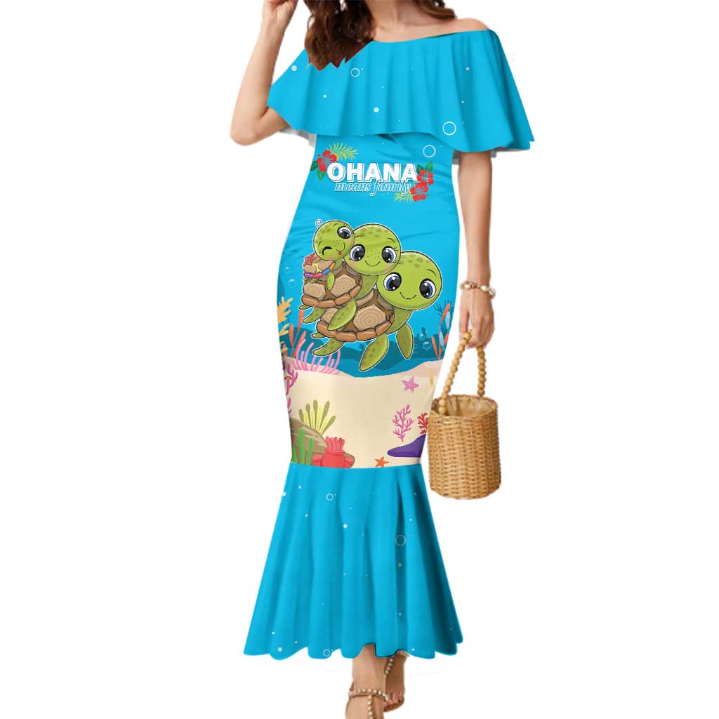 Ohana Hawaii Family Matching Mermaid Dress and Hawaiian Shirt Kawaii Family Turtle LT05 Mom's Dress Blue - Polynesian Pride