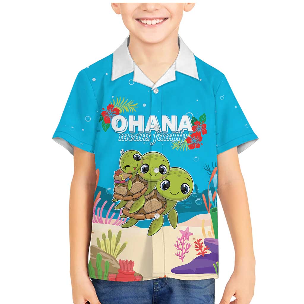 Ohana Hawaii Family Matching Mermaid Dress and Hawaiian Shirt Kawaii Family Turtle LT05 Son's Shirt Blue - Polynesian Pride