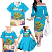 Ohana Hawaii Family Matching Off The Shoulder Long Sleeve Dress and Hawaiian Shirt Kawaii Family Turtle LT05 - Polynesian Pride