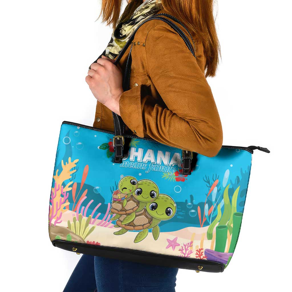 Ohana Hawaii Leather Tote Bag Kawaii Family Turtle LT05 Blue - Polynesian Pride