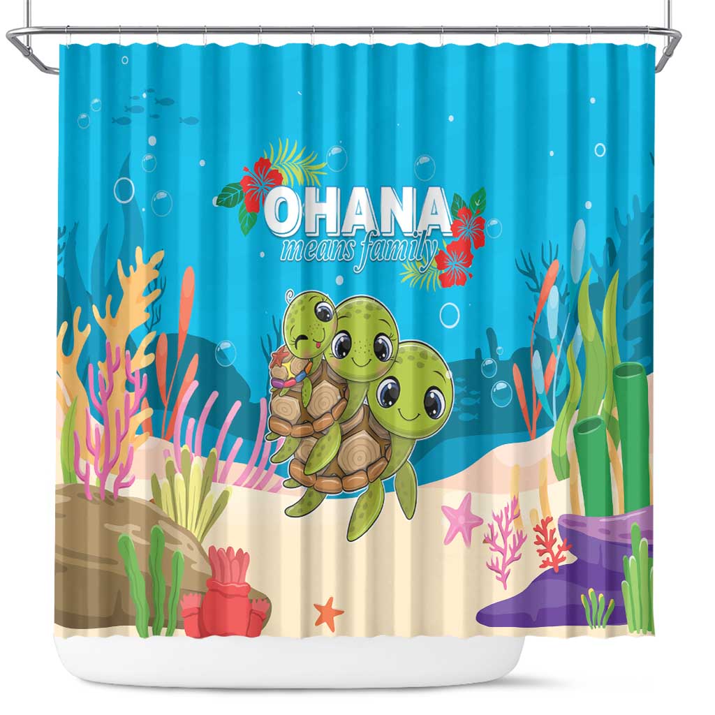 Ohana Hawaii Shower Curtain Kawaii Family Turtle LT05 Blue - Polynesian Pride