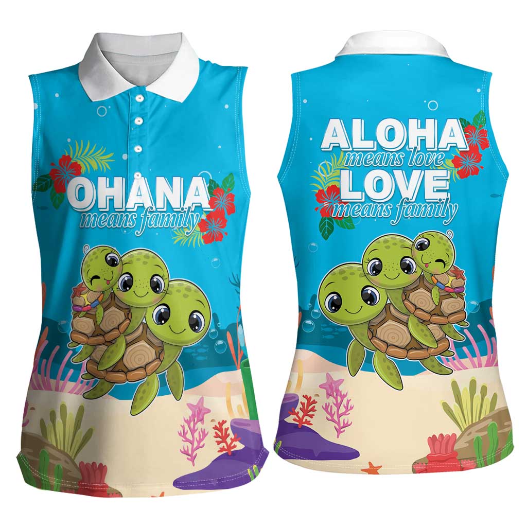 Ohana Hawaii Women Sleeveless Polo Shirt Kawaii Family Turtle LT05 - Polynesian Pride