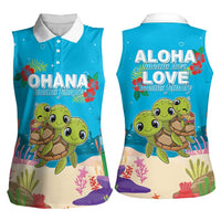 Ohana Hawaii Women Sleeveless Polo Shirt Kawaii Family Turtle LT05 - Polynesian Pride