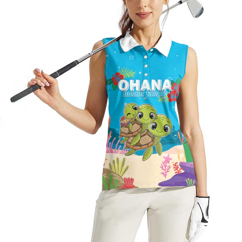 Ohana Hawaii Women Sleeveless Polo Shirt Kawaii Family Turtle LT05 - Polynesian Pride