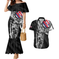Hawaii King Flag Couples Matching Mermaid Dress and Hawaiian Shirt Hawaiian Maile Lei LT05 Black - Polynesian Pride