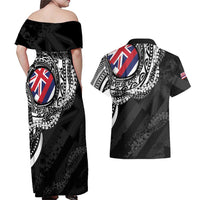 Hawaii King Flag Couples Matching Off Shoulder Maxi Dress and Hawaiian Shirt Hawaiian Maile Lei LT05 - Polynesian Pride