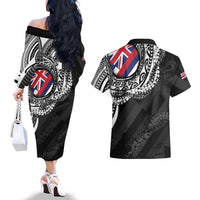 Hawaii King Flag Couples Matching Off The Shoulder Long Sleeve Dress and Hawaiian Shirt Hawaiian Maile Lei LT05 - Polynesian Pride