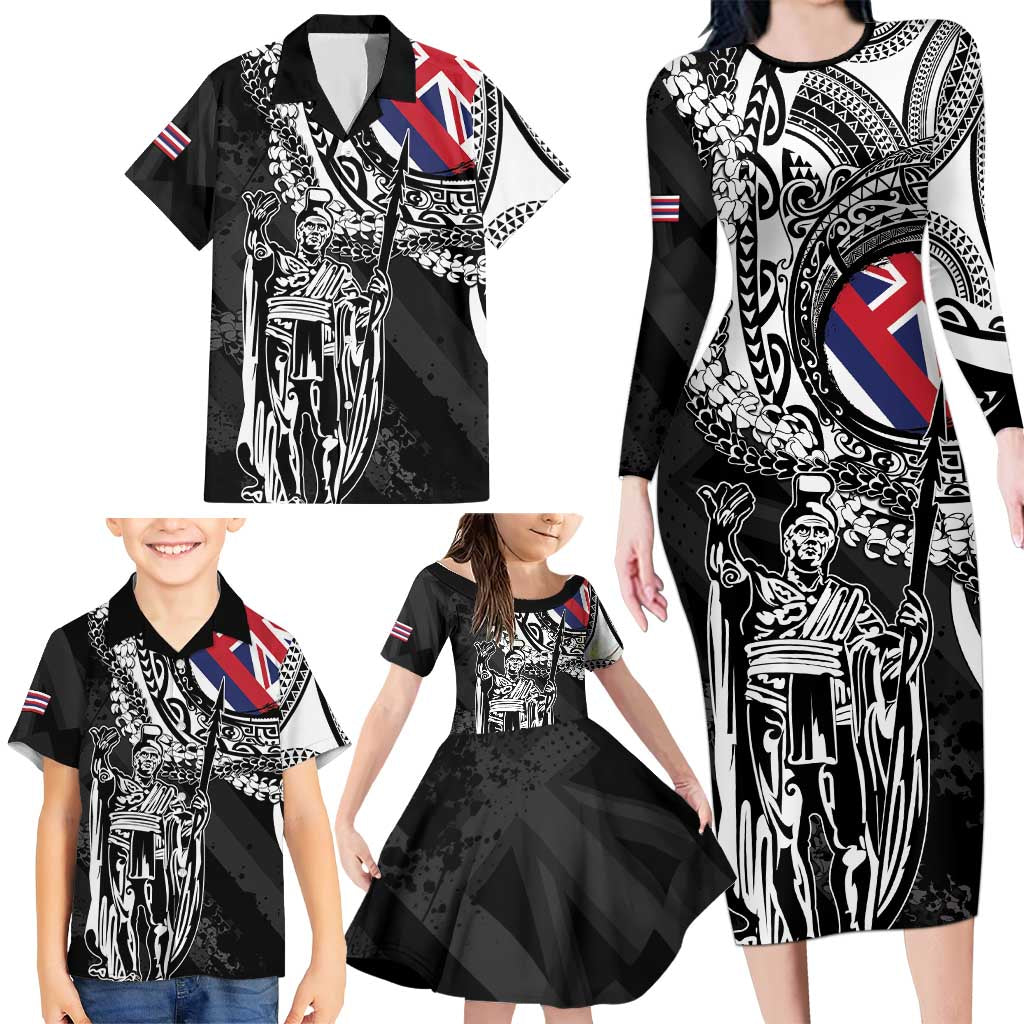 Hawaii King Flag Family Matching Long Sleeve Bodycon Dress and Hawaiian Shirt Hawaiian Maile Lei LT05 - Polynesian Pride