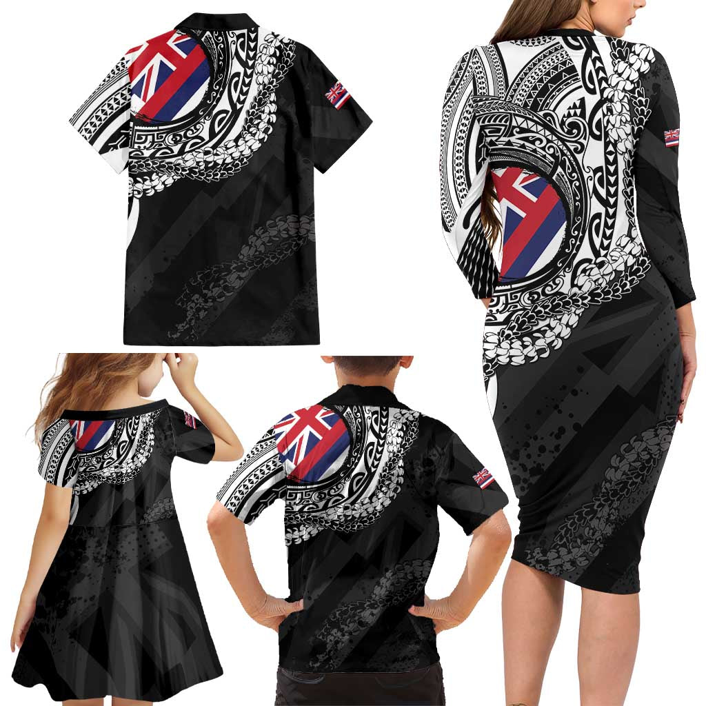 Hawaii King Flag Family Matching Long Sleeve Bodycon Dress and Hawaiian Shirt Hawaiian Maile Lei LT05 - Polynesian Pride