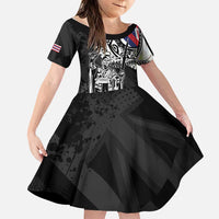 Hawaii King Flag Family Matching Mermaid Dress and Hawaiian Shirt Hawaiian Maile Lei LT05 Daughter's Dress Black - Polynesian Pride