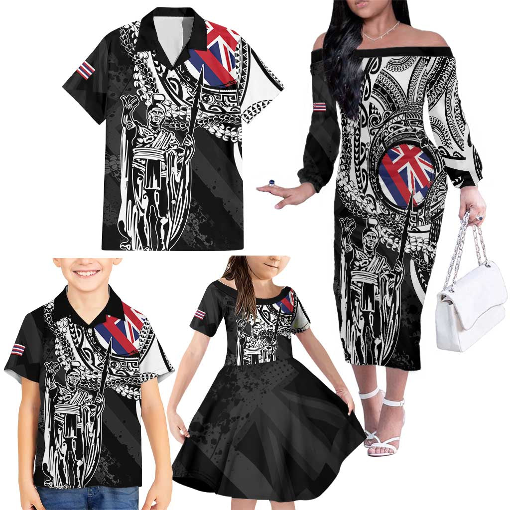 Hawaii King Flag Family Matching Off The Shoulder Long Sleeve Dress and Hawaiian Shirt Hawaiian Maile Lei LT05 - Polynesian Pride