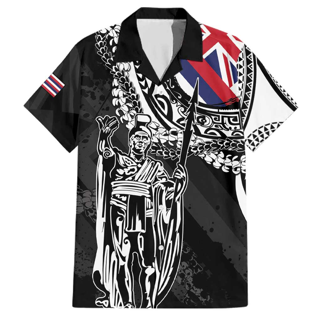 Hawaii King Flag Family Matching Off Shoulder Maxi Dress and Hawaiian Shirt Hawaiian Maile Lei LT05 Dad's Shirt - Short Sleeve Black - Polynesian Pride