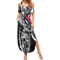 Hawaii King Flag Family Matching Summer Maxi Dress and Hawaiian Shirt Hawaiian Maile Lei LT05 Mom's Dress Black - Polynesian Pride