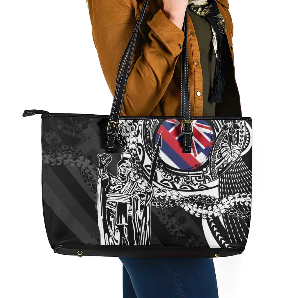 Hawaii King Flag Leather Tote Bag Hawaiian Maile Lei - Polynesian Pride