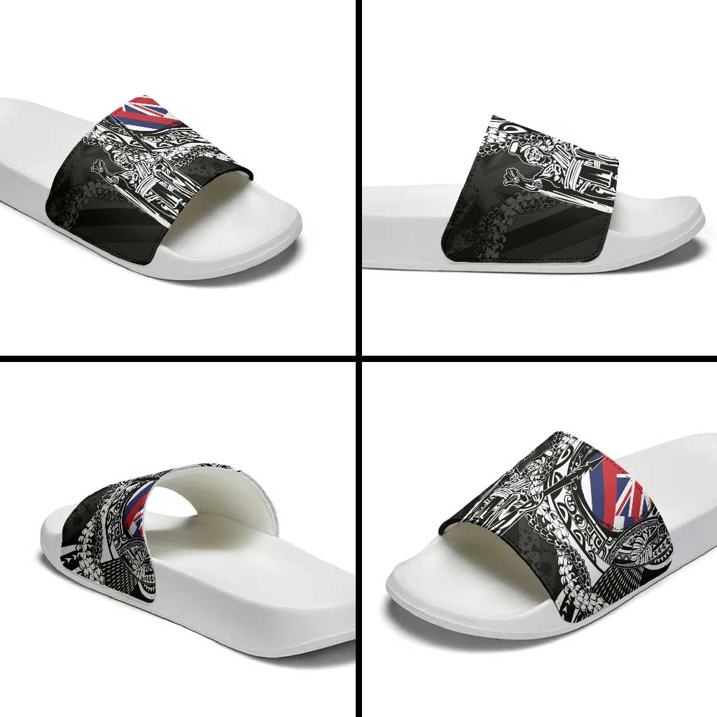 Hawaii King Flag Slide Sandals Hawaiian Maile Lei - Polynesian Pride