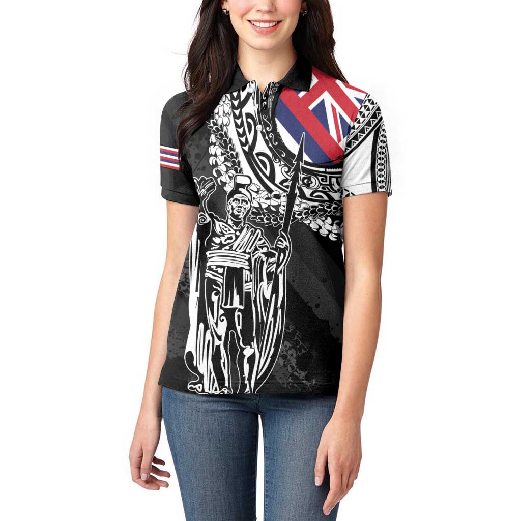 Hawaii King Flag Women Polo Shirt Hawaiian Maile Lei - Polynesian Pride