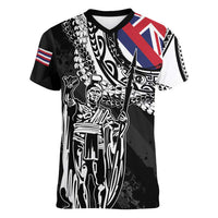 Hawaii King Flag Women V-Neck T-Shirt Hawaiian Maile Lei - Polynesian Pride