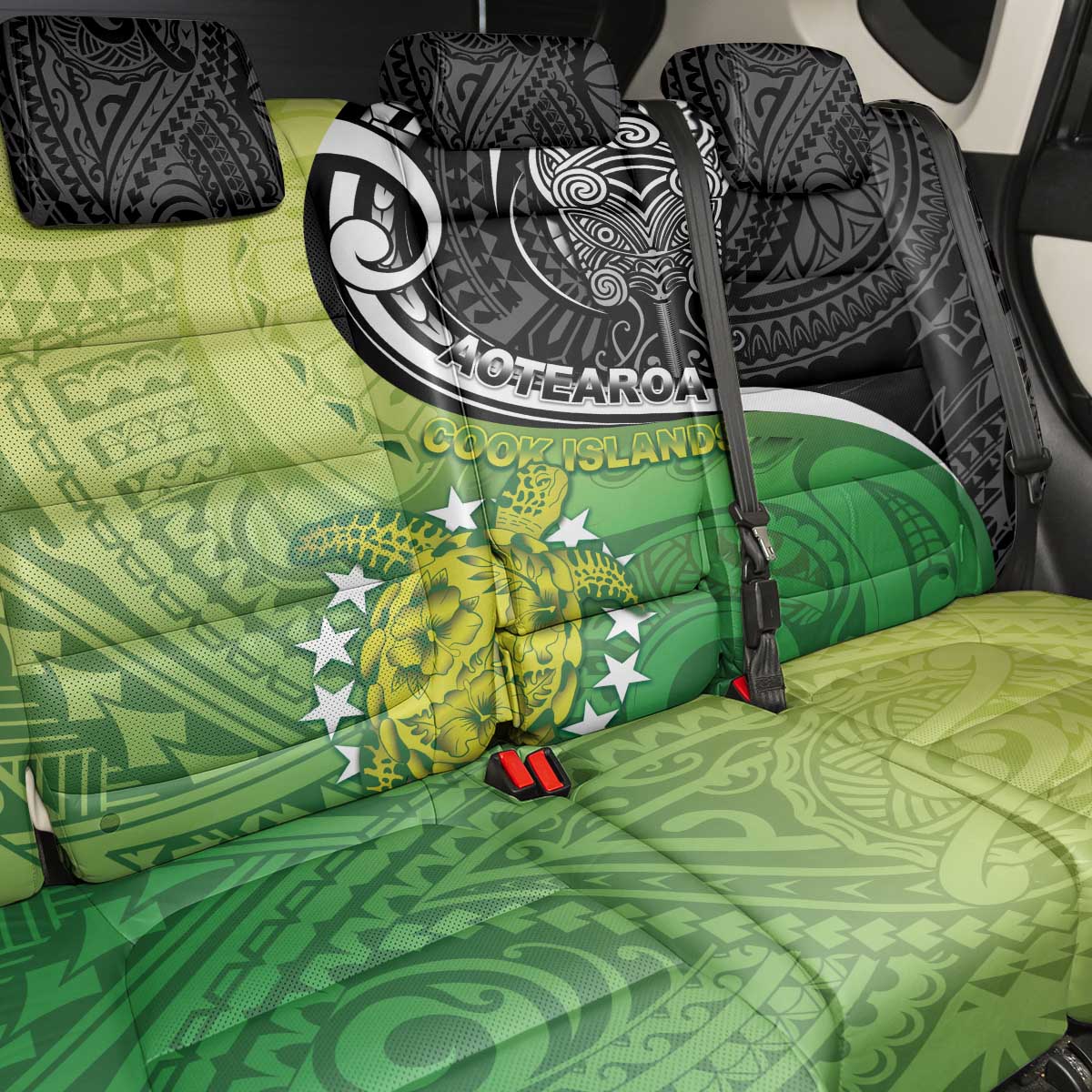 New Zealand Cook Islands Back Car Seat Cover Maori Tiki With Circle Stars Turtle LT05 - Polynesian Pride