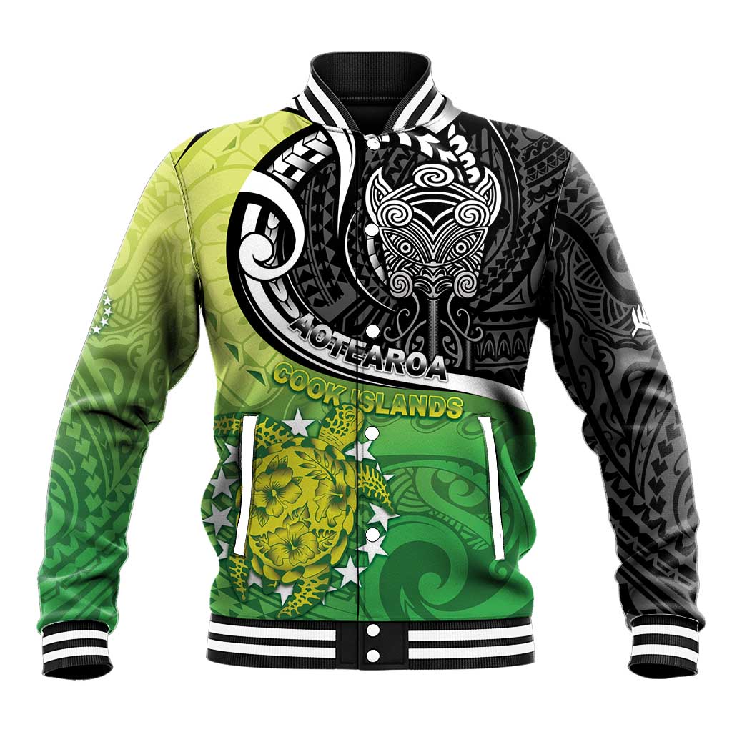 Personalised New Zealand Cook Islands Baseball Jacket Maori Tiki With Circle Stars Turtle LT05 Unisex Multicolor - Polynesian Pride