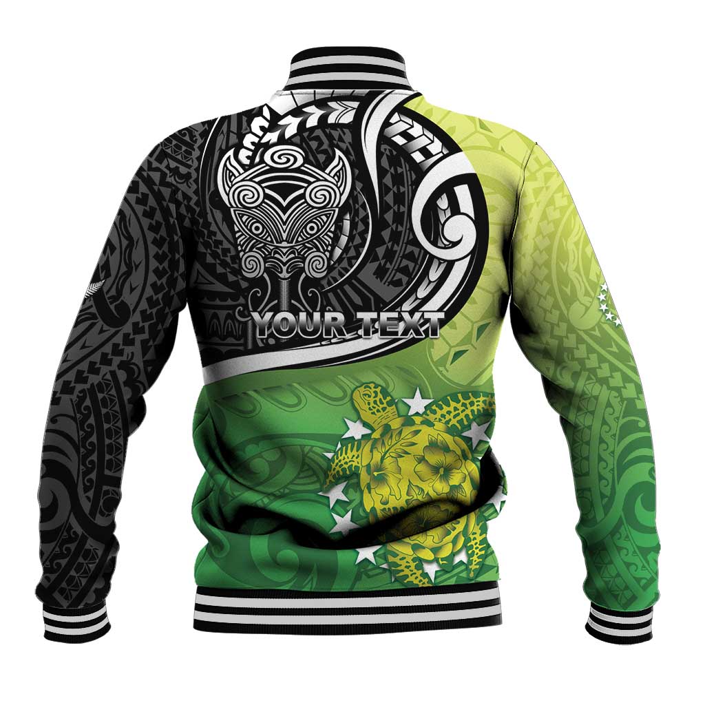 Personalised New Zealand Cook Islands Baseball Jacket Maori Tiki With Circle Stars Turtle LT05 - Polynesian Pride