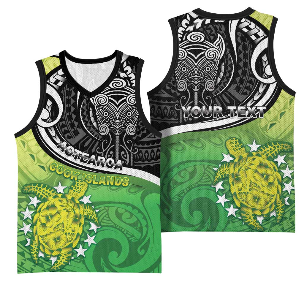Personalised New Zealand Cook Islands Basketball Jersey Maori Tiki With Circle Stars Turtle LT05 - Polynesian Pride