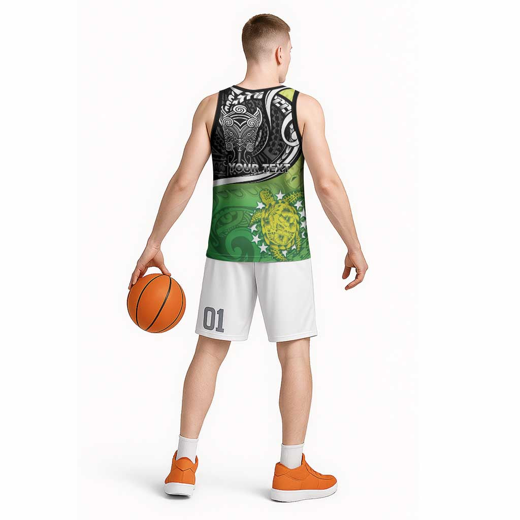 Personalised New Zealand Cook Islands Basketball Jersey Maori Tiki With Circle Stars Turtle LT05 - Polynesian Pride