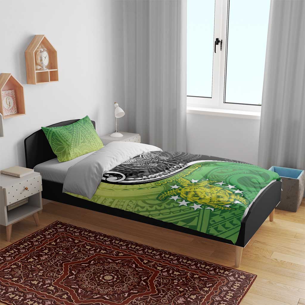 New Zealand Cook Islands Bedding Set Maori Tiki With Circle Stars Turtle - Polynesian Pride