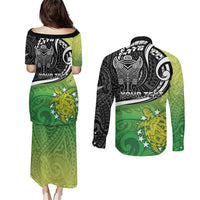 Personalised New Zealand Cook Islands Couples Matching Puletasi and Long Sleeve Button Shirt Maori Tiki With Circle Stars Turtle LT05 - Polynesian Pride