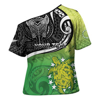 Personalised New Zealand Cook Islands Cross Shoulder Shirt Maori Tiki With Circle Stars Turtle LT05 - Polynesian Pride