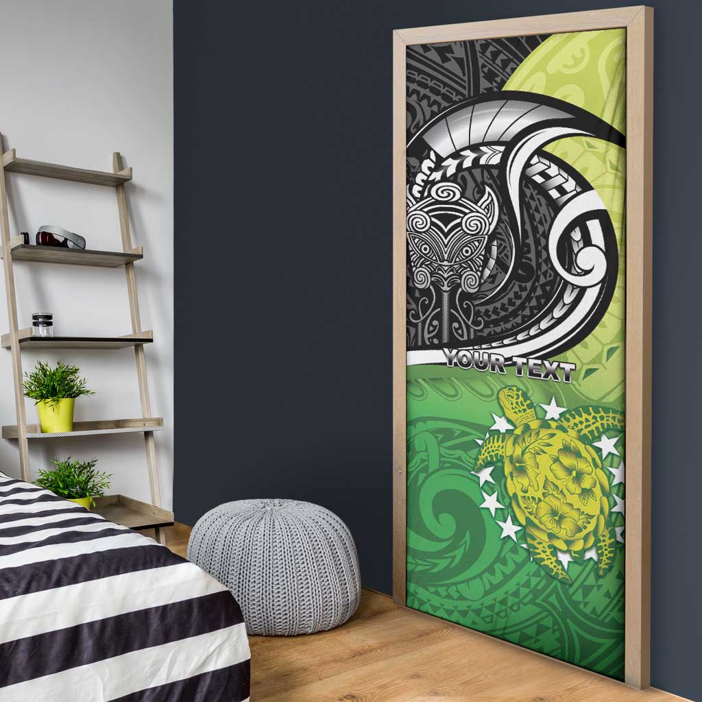 Personalised New Zealand Cook Islands Door Cover Maori Tiki With Circle Stars Turtle LT05 - Polynesian Pride