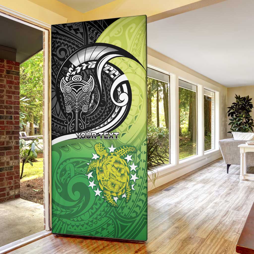 Personalised New Zealand Cook Islands Door Cover Maori Tiki With Circle Stars Turtle LT05 - Polynesian Pride