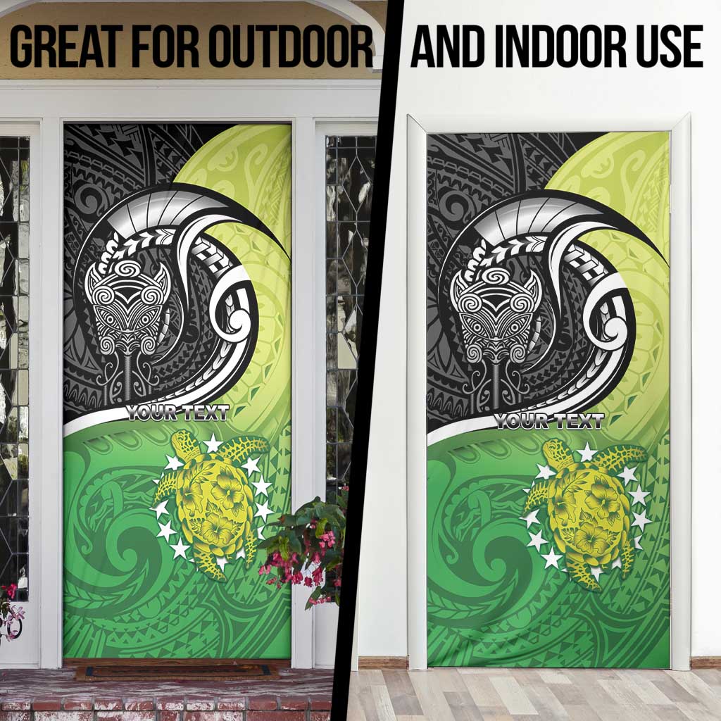Personalised New Zealand Cook Islands Door Cover Maori Tiki With Circle Stars Turtle LT05 - Polynesian Pride