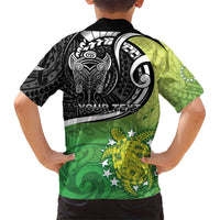 Personalised New Zealand Cook Islands Family Matching Off The Shoulder Long Sleeve Dress and Hawaiian Shirt Maori Tiki With Circle Stars Turtle LT05 - Polynesian Pride