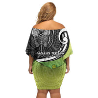 Personalised New Zealand Cook Islands Family Matching Off Shoulder Short Dress and Hawaiian Shirt Maori Tiki With Circle Stars Turtle LT05 - Polynesian Pride