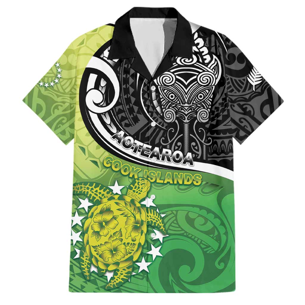 Personalised New Zealand Cook Islands Family Matching Short Sleeve Bodycon Dress and Hawaiian Shirt Maori Tiki With Circle Stars Turtle LT05 Dad's Shirt - Short Sleeve Multicolor - Polynesian Pride