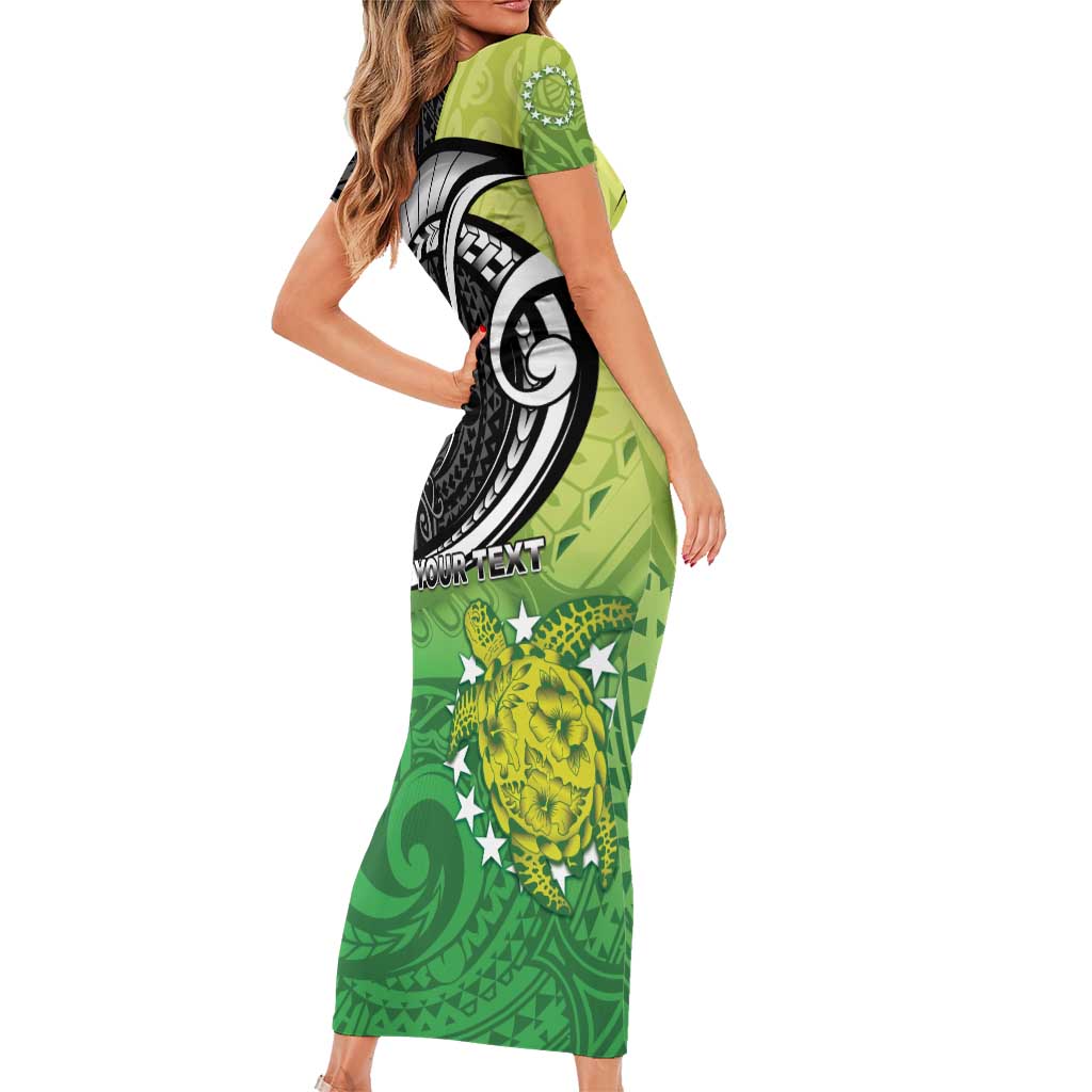 Personalised New Zealand Cook Islands Family Matching Short Sleeve Bodycon Dress and Hawaiian Shirt Maori Tiki With Circle Stars Turtle LT05 - Polynesian Pride