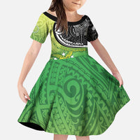 Personalised New Zealand Cook Islands Family Matching Summer Maxi Dress and Hawaiian Shirt Maori Tiki With Circle Stars Turtle LT05 Daughter's Dress Multicolor - Polynesian Pride